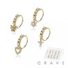 8PCS OF ASSORTED CZ DANGLE 316L SURGICAL STEEL O-RING NOSE HOOP BOX